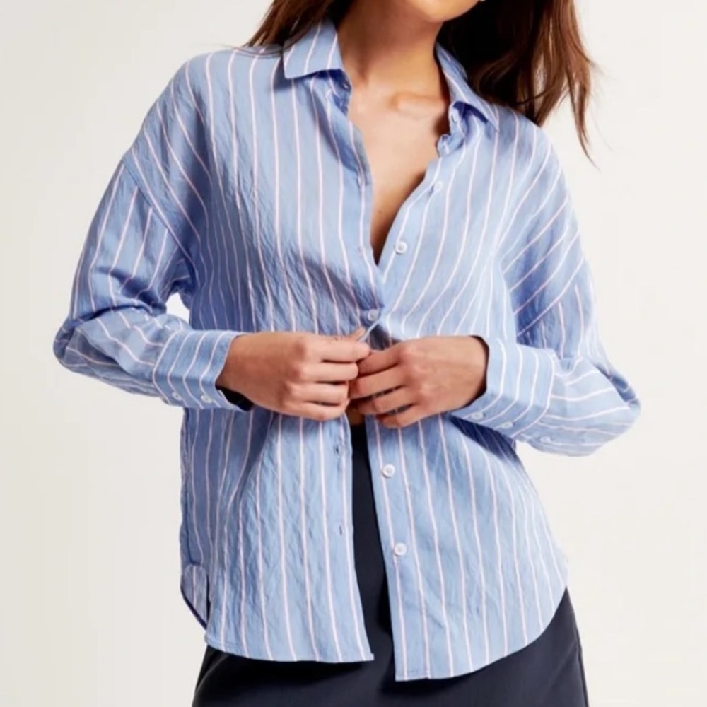 Abercrombie Blue Pink Striped Oversized Lightweight Button Down Shirt size Large